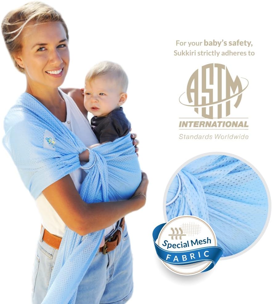 Lucky Baby Ring Sling with Breathable, Quick-Dry Mesh Fabric, Fashionable & Adjustable Carrier, Perfect for Summers, Beach & Shower. Suitable for Infants - Toddlers and all yr babywearing. Baby Blue