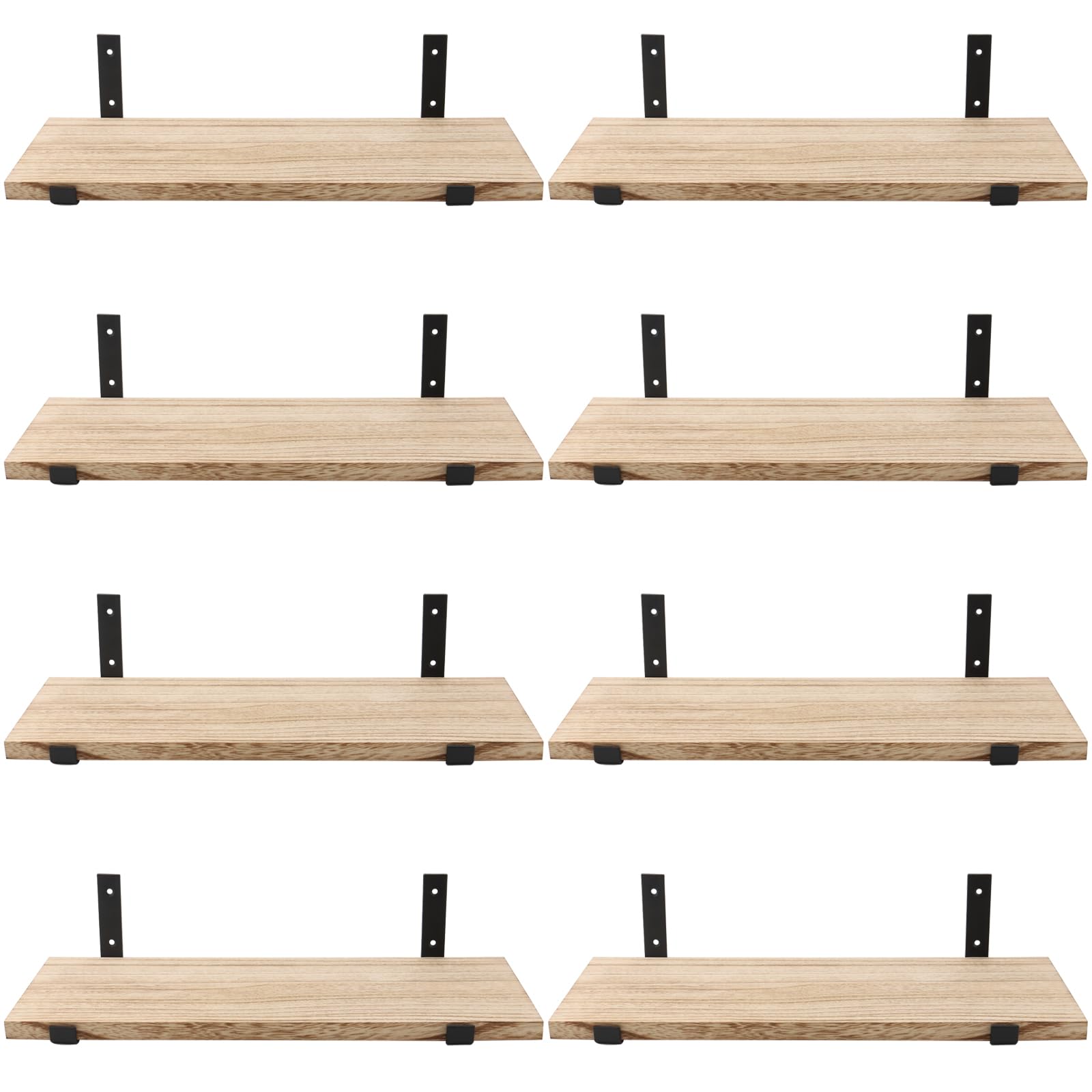 MOUYAT Floating Shelves Set of 8, Wall-Mounted Wooden Shelves, Rustic Floating Shelf with Screws for Bedroom, Bathroom, Kitchen, Living Room, Office, Laundry room, 40 x 15 x 1.5cm