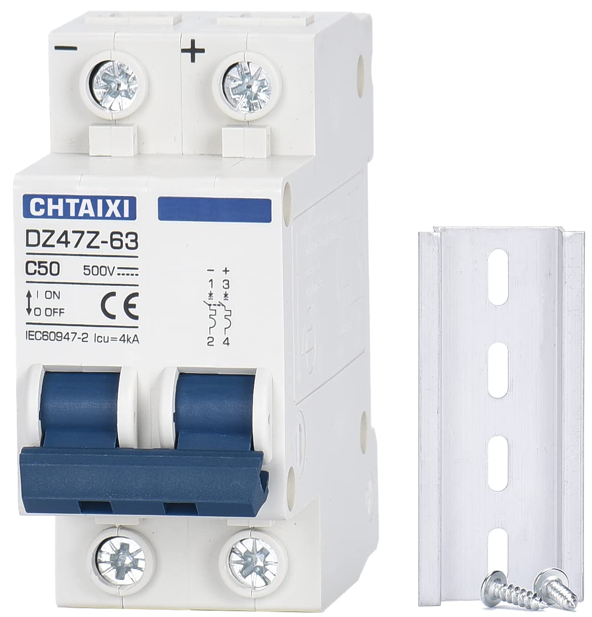 Photo 1 of CHTAIXI DC Miniature Circuit Breaker, 2 Pole 500V 50 Amp Isolator for Solar PV System, Thermal Magnetic Trip, DIN Rail Mount, Chtaixi DC Disconnect Switch C50