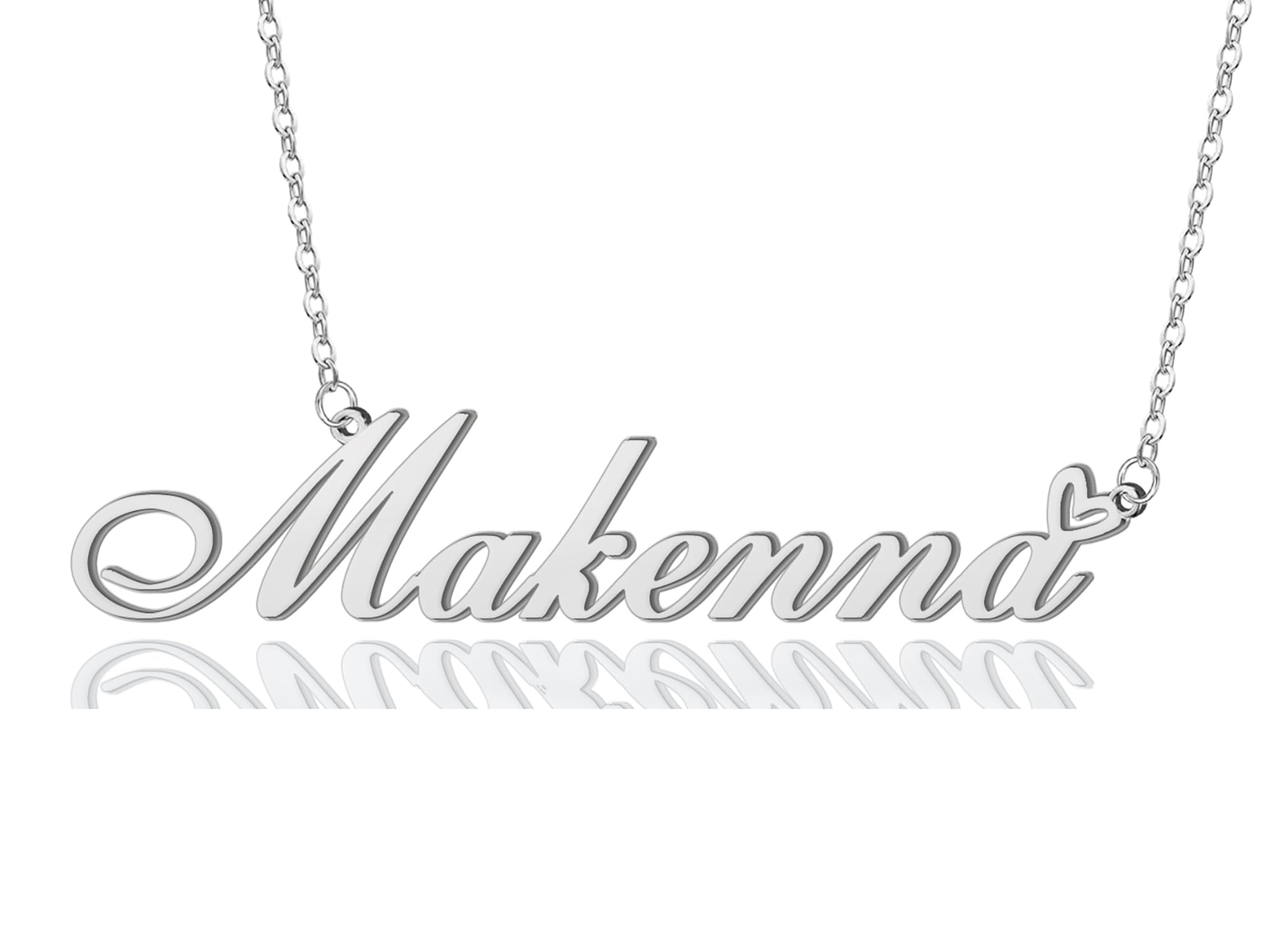 AOLO Makenna Heart Name Necklace Silver Stainless