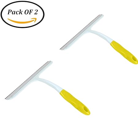 HOMIZE Plastic Grips Window Glass, Cleaning Wiper, Kitchen Squeegee, Yellow, 2 Pcs