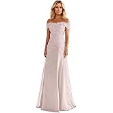 Acenia Chiffon Mother of The Bride Dresses for Wedding 2025 Lace Applique Prom Dress Off Shoulder Formal Evening Gowns
