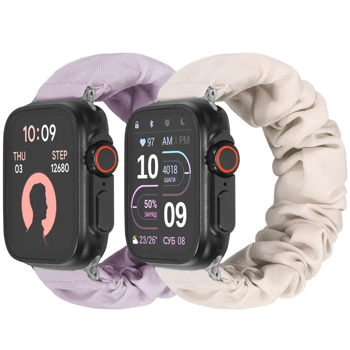 Meideli 2 pack Compatible with Apple Watch Scrunchie Strap 40/44mm 41/45mm 42/46mm for Girls Soft Printed Elastic Solo Loop Straps Compatible with iwatch Series 10/9/8/7/6/5/4/SE