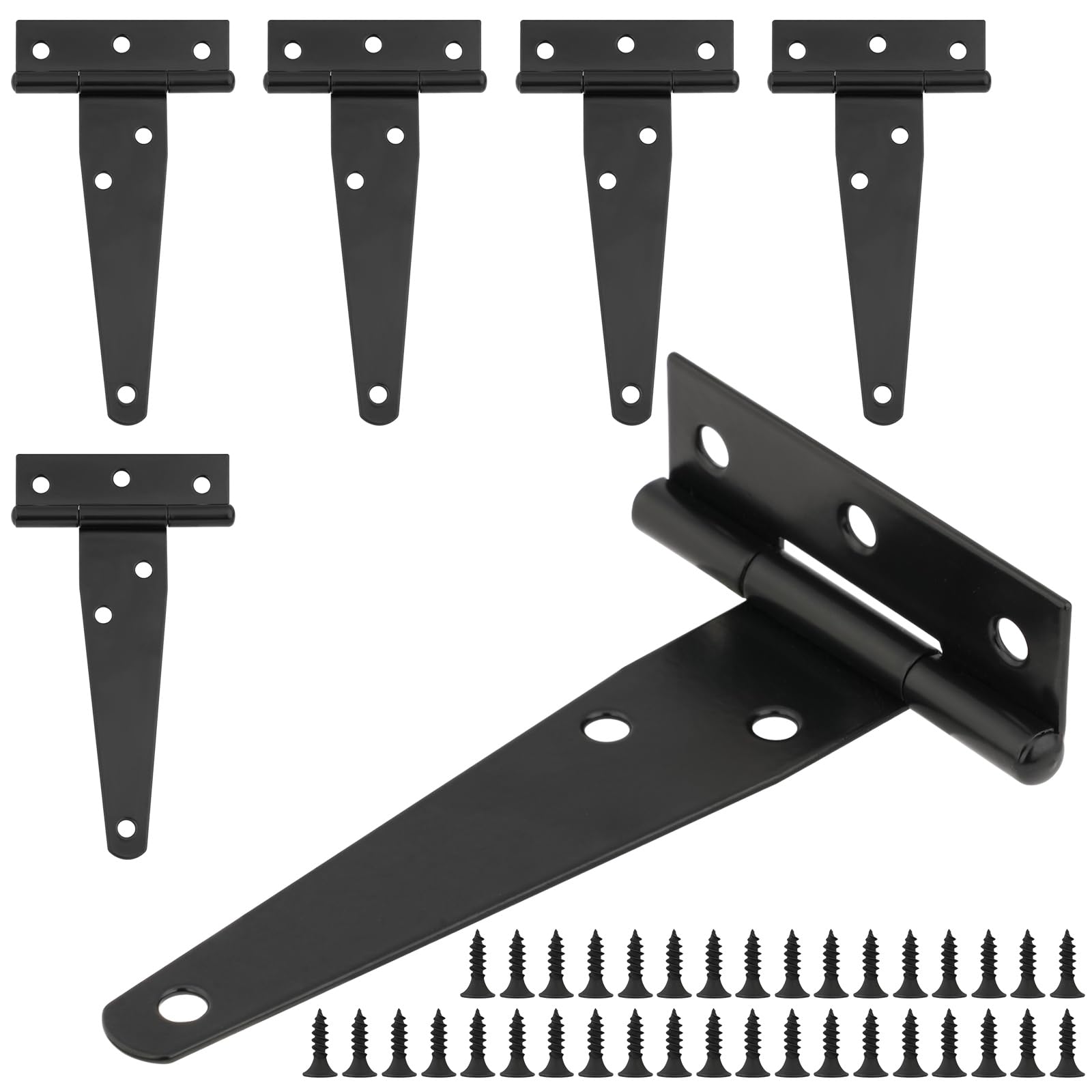 HOTUT T-Hinges Heavy Duty, Pack of 6 100 mm Hinges Foldable T-shaped with 36 Pieces Screws, Triangle Door Hinges Galvanised for Shed Doors, Garden Doors, Windows — image 1