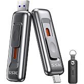 SSK USB Drive 512GB up to 550MB/s External SSD USB C+A 3.2 Thumb Drive | SMART &amp; TRIM,Dual Ports,Metal,Push-pull design,Type C+ USB A 3.2 Gen2 Memory Stick for iPhone 15/16/Android Phone/Mac