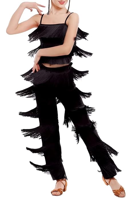 Libaobaoyo Girls Piece Latin Ballroom Dance Outfits Tassel