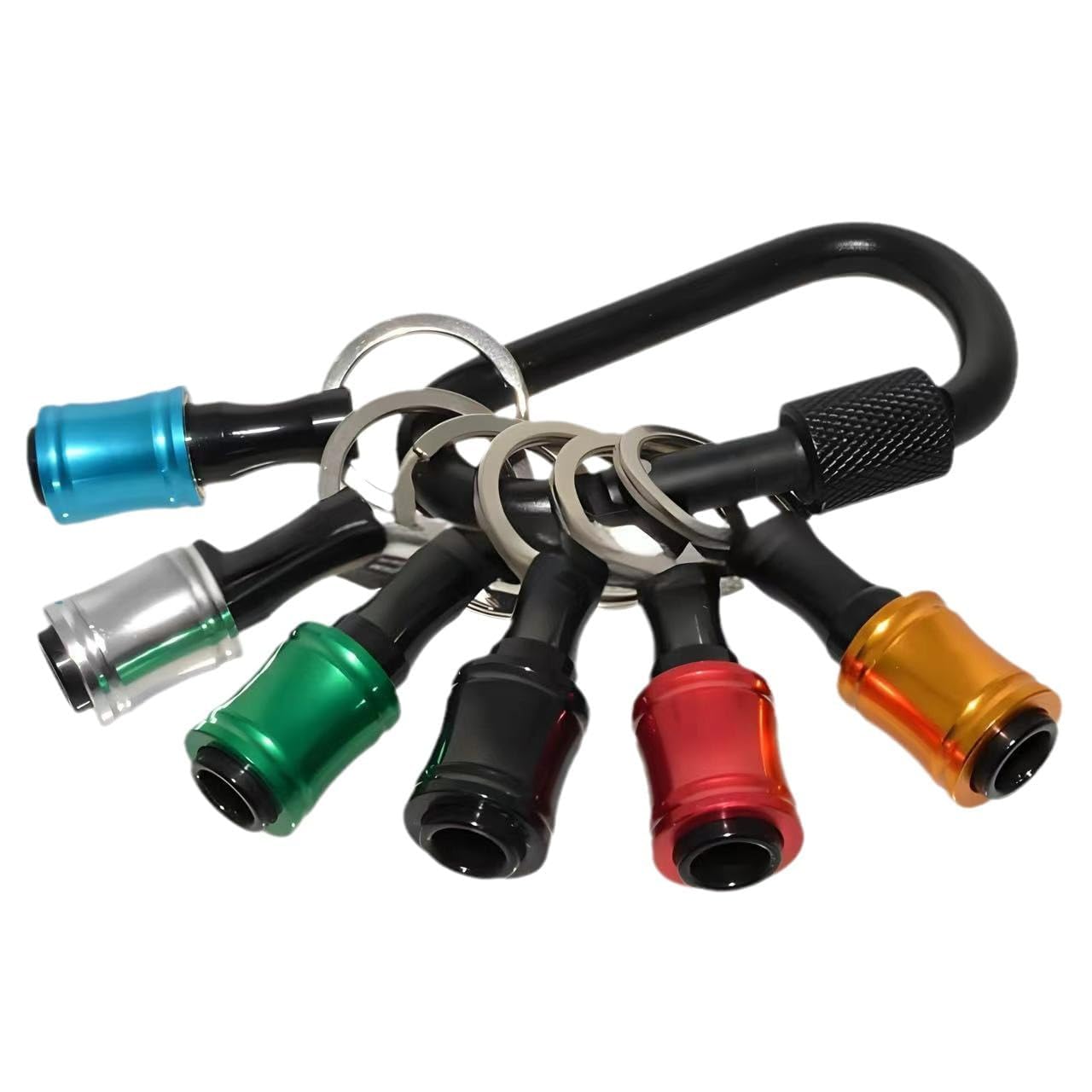 6 Pcs Portable Bit Holder Keychain, 1/4 inch Hex Shank Aluminum Alloy Screwdriver Bits Holder with Carabiner for Impact Driver Drill Bit