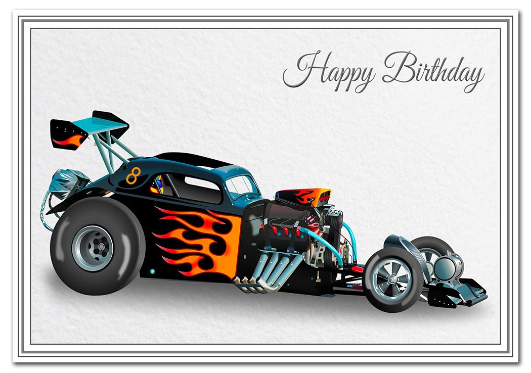 Felicitas Stunning Birthday Card - Classic Dragster Racing Car - Unusual Unique Design - Exclusive Vector Artwork - Iconic cars - Modern realistic digital art - Special range of cards