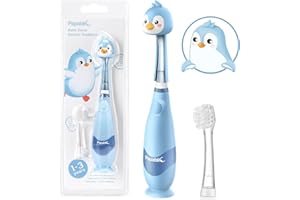 Papablic Toddler Sonic Electric Kids Toothbrush for Ages 1-3 Years, Baby Electric Toothbrush with Cute Penguin Cover and Smar