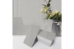 Avant Decor | 56 Tiles | Stone Composite Subway Solid Color Tiles | Peel and Stick Kitchen Backsplash Tiles | Wall Tiles | 3” x 6” | Bex Metro Glossy Stone | 7 sqft