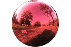 Mageeki 12 Inch Stainless Steel Gazing Ball, Garden Gazing Globe Mirror Ball, Polished Shiny Sphere for Garden Yard Outdoor, Swimming Pool Decoration (Red)