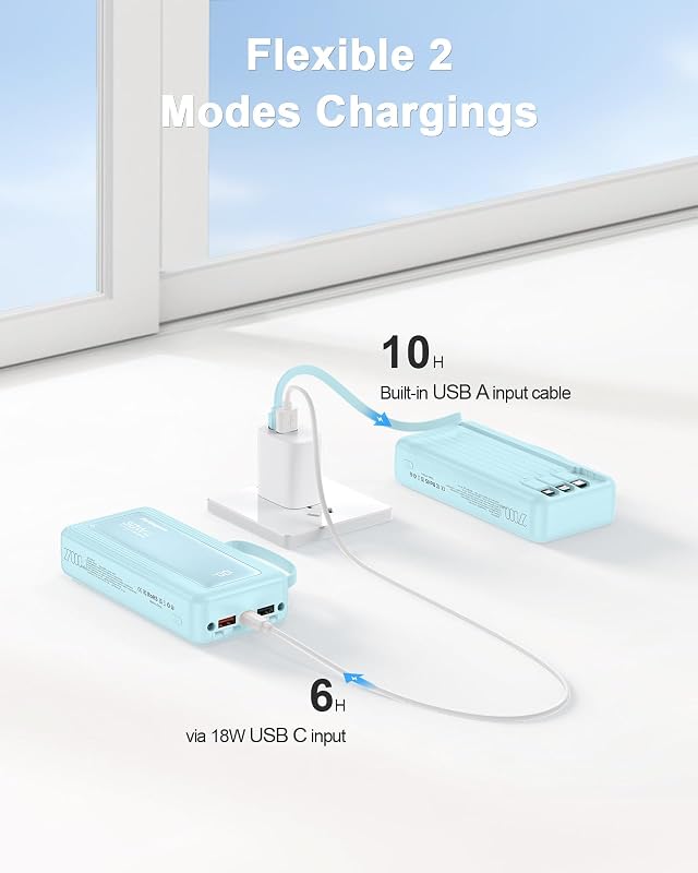 Batterie externe 27 000 mAh avec 4 câbles intégrés, fonction de charge