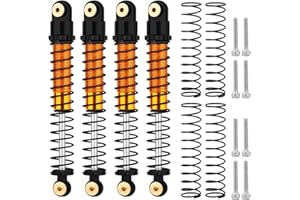Pothyes Aluminum Long or Regular Threaded Shock Adjustable Absorber Oil Damper for Axial SCX24 FMS FCX24M AX24 1/24 RC Crawler Car Upgrade Parts (gold-black, 53mm)