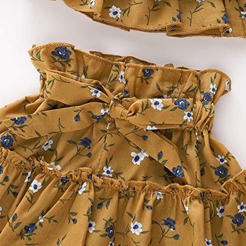Toddler Baby Girl Yellow Floral Ruffles Off-Shoulder Crop Top + Tutu Shorts Skirts with Bow Belt Clothes Set (Floral Yellow, 18-24 Months)