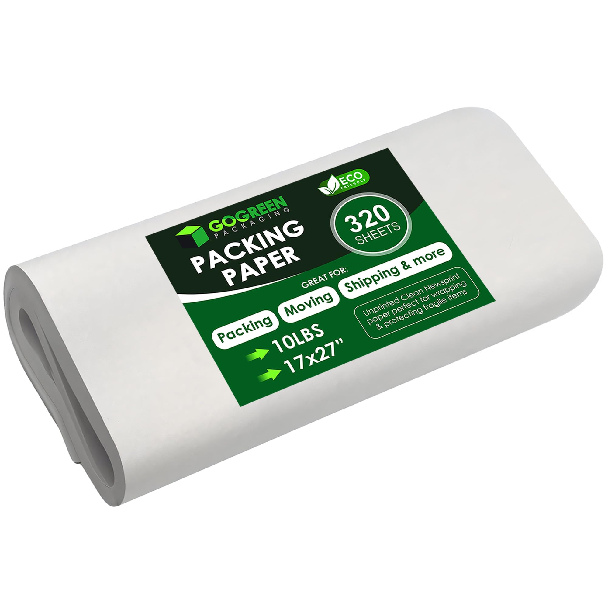 Photo 1 of Newsprint Packing Paper Sheets for Moving - 320 Newsprint Paper Sheets for packing supplies -10 lb - 17" x 27" Moving Supplies Packing paper for Dishes and Glasses - Eco Friendly - Made in USA