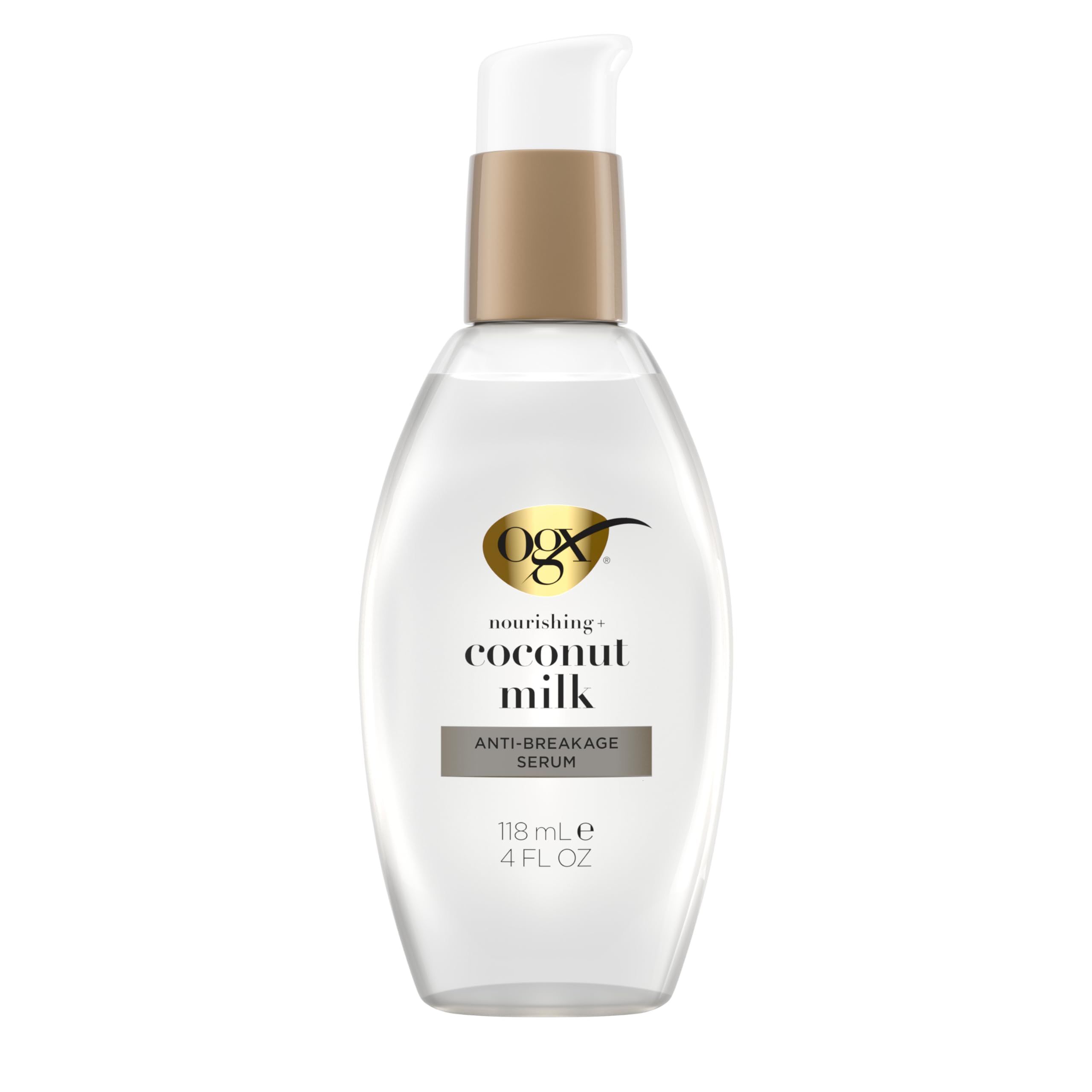 OGX 91008 Anti-Breakage Serum Nourishing Coconut Milk, Paraben and Sulfate Free, Sustainable Ingredients, Strengthening, Protective, Hydrating, 4 Ounce Pump Bottle