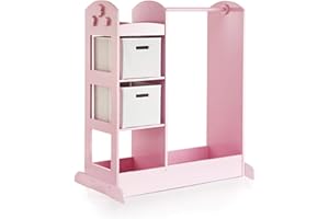 Guidecraft See and Store Dress-up Center – Pink: Pretend Play Costume Storage Wardrobe for Kids with Mirror & Shelves, Armoire with Bottom Tray, Toddlers Room Furniture