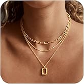 BERISO 14K Gold Plated Layered Necklace for Women, 3 Layer Dainty Gold Necklace with Minimalist Pendant, Elegant Everyday Gold Jewelry Gift