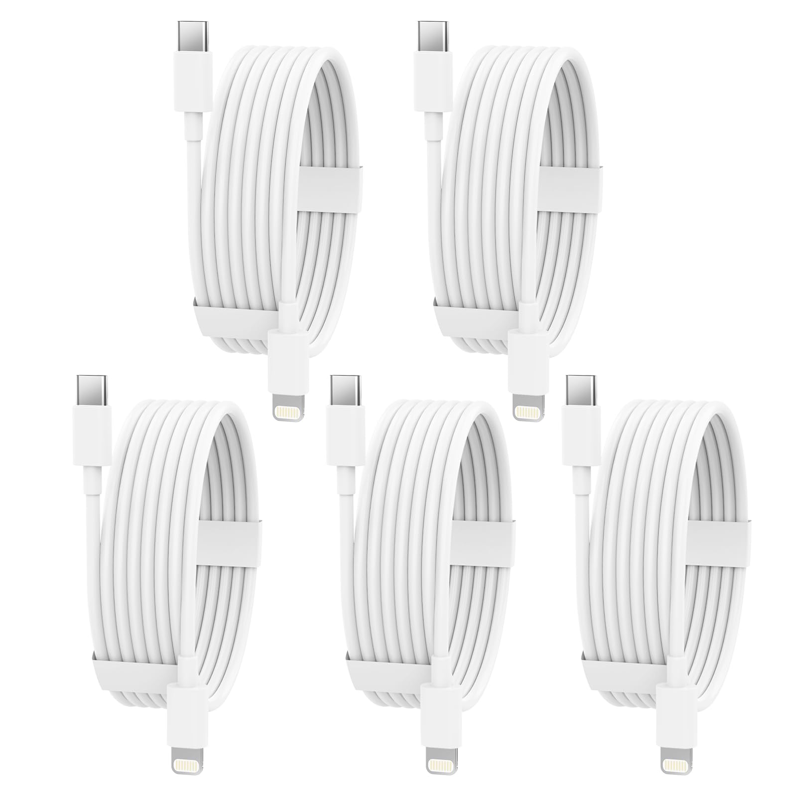 View 1 of +++ TWO CHARGERS ARE MISSING+++USB C to Lightning Cable 5 Pack 6FT [Apple MFi Certified] iPhone Fast Charger Fast Charging Type c to Lightning Cable for iPhone 14 13 12 11 Pro Max Xr Xs 8 and More - White