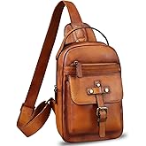 Genuine Leather Sling Bag for Men Crossbody Backpack Handmade Hiking Daypack Motorcycle Chest Shoulder Purses (Brown)