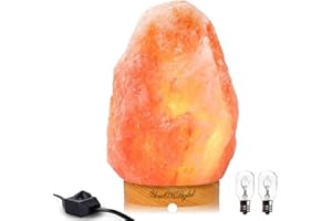 YouOKLight Himalayan Salt Lamp (7-9 inch) Natural Crystal Rock Lamp, Night Light, Hand Carved, Real Wood Base with Dimmer Swi