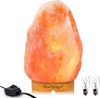 Himalayan Salt Lamp 7 9 Inch Natural Crystal Rock Night Light Hand Carved Real Wood Base With Dimmer Switch Ul Listed Cord And Gift Box Holiday 2 Bulbs Amazon Ca 