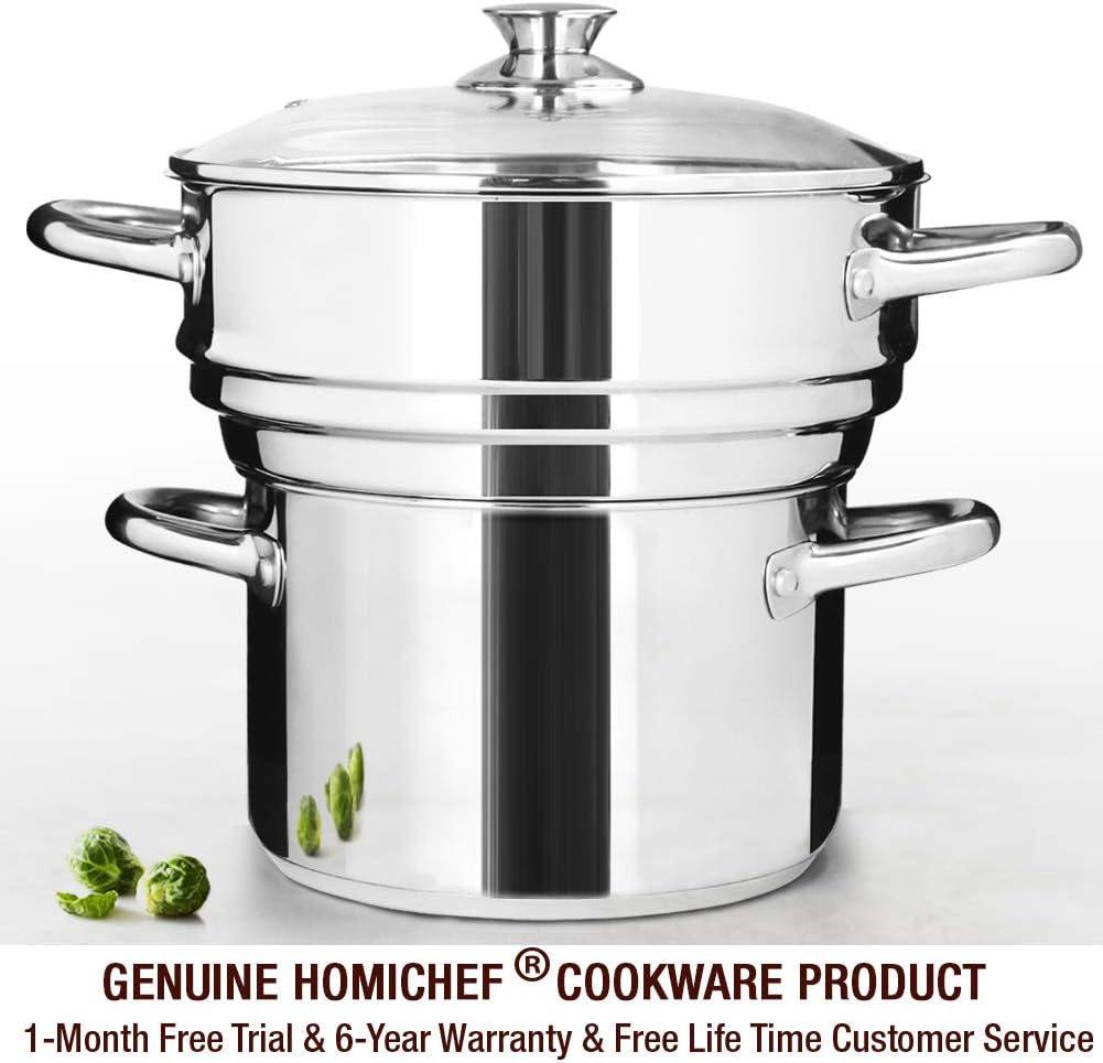 HOMI CHEF 5QT LARGE 4.5" DEEP 3-RIDGE Universal Steamer Cookware (Nickel Free Stainless Steel, 3 Ridges for 8"/ 9"/ 9.5" Pot) - Steamer Inserts for Pots - Kitchen Steamer Basket Steamer Pot: Kitchen & Dining