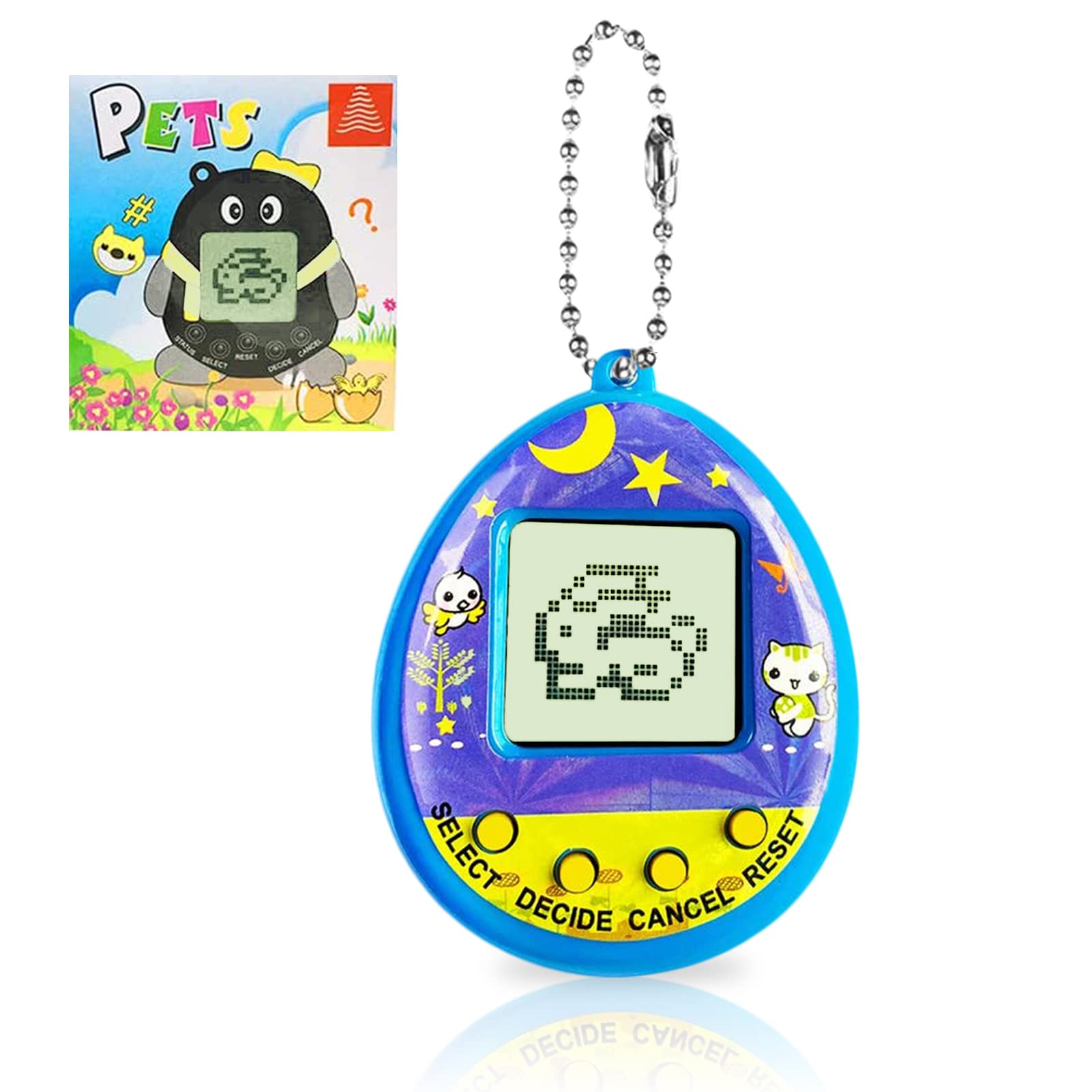 Yeelan Virtual Pets Toy Digital Pet Game Console Handheld Machine Toys Mimi Electronic Animals With Key Ring Early Education Puzzle Gift for Children Kids (Blue)