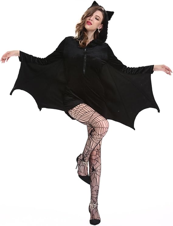 Halloween Women Coat Fun Cosplay Bat Dress Sexy Bat Costumes Suit Set