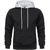 Wielsscca Mens Hoodies Pullover Color Block Fleece Long Sleeve Sweatshirt Tops with Pocket