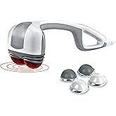 Homedics Back Massager - Heated Automatic Percussion Back, Body and Neck Massager with Dual Pivoting Heads, Interchangeable Nodes, for Shoulders, Legs and Feet, White