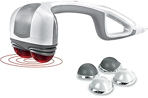 Homedics Back Massager - Heated Automatic Percussion Back, Body and Neck Massager with Dual Pivoting Heads, Interchangeable Nodes, for Shoulders, Legs and Feet, White