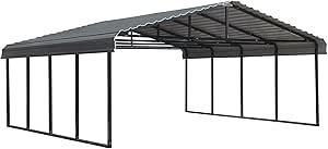 Amazon Com Arrow 20 X 20 29 Gauge Metal Carport With Steel Roof Panels 20 X 20 Charcoal Garden Outdoor