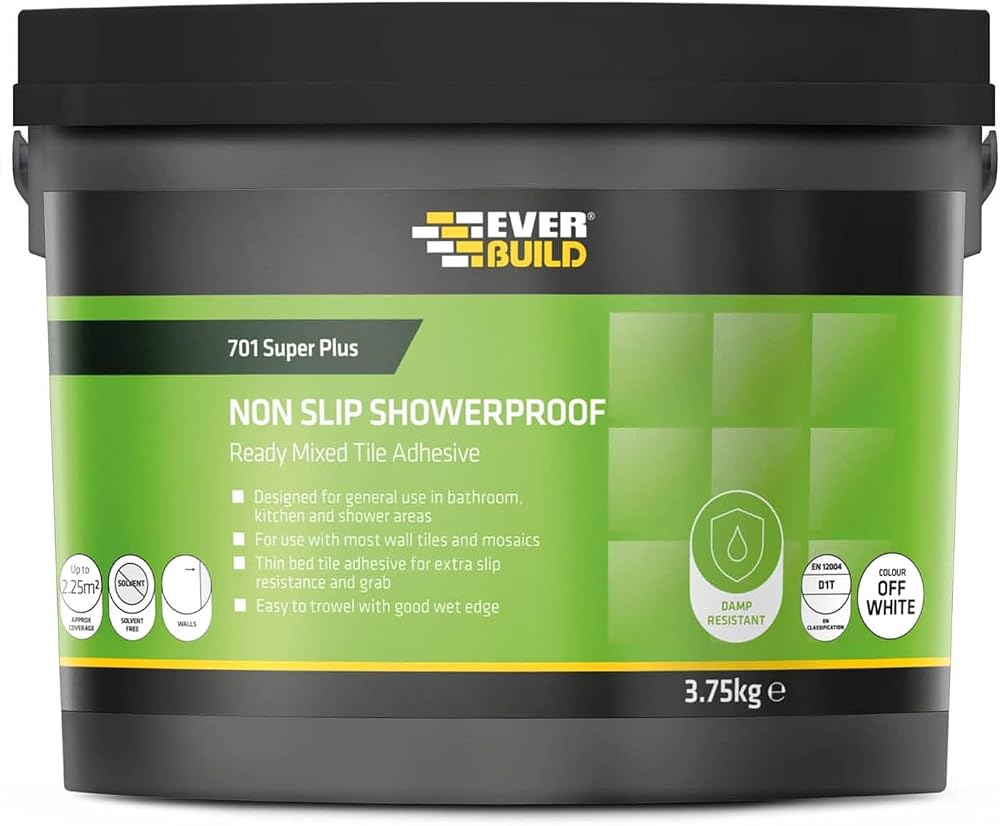 Everbuild 701 Non Slip Tile Adhesive Ready Mixed White 3.75kg Acrylic High