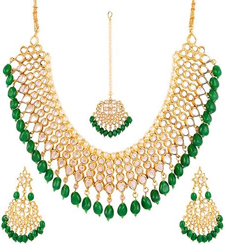Quail Real Jaipuri Kundan High End Gold Plated Fancy Party/Wedding Wear Kundan Beaded Necklace Set for Women Traditional