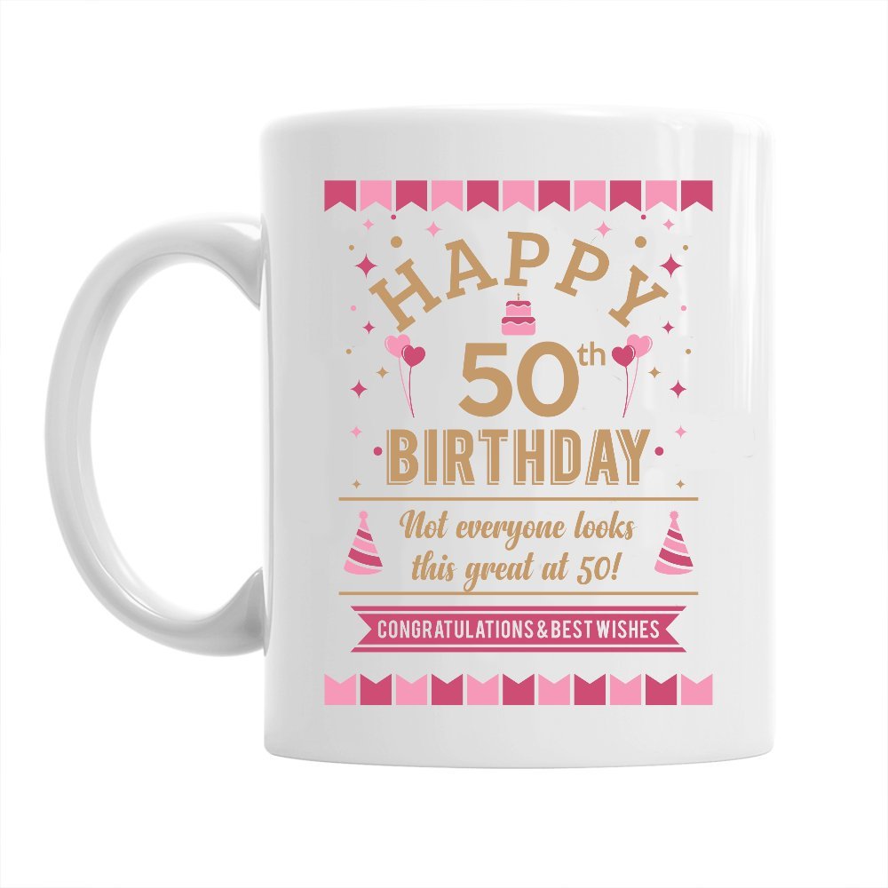 50th Birthday Gift for Women 50 Happy Birthday Pink Coffee Mug