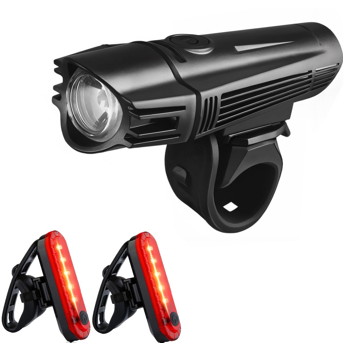 2PCS Rechargeable USB Bike Light Set - LED Front Headlight and Rear Tail Light, 360° Rotatable, 2200mAh Safety Flashers for Bicycle