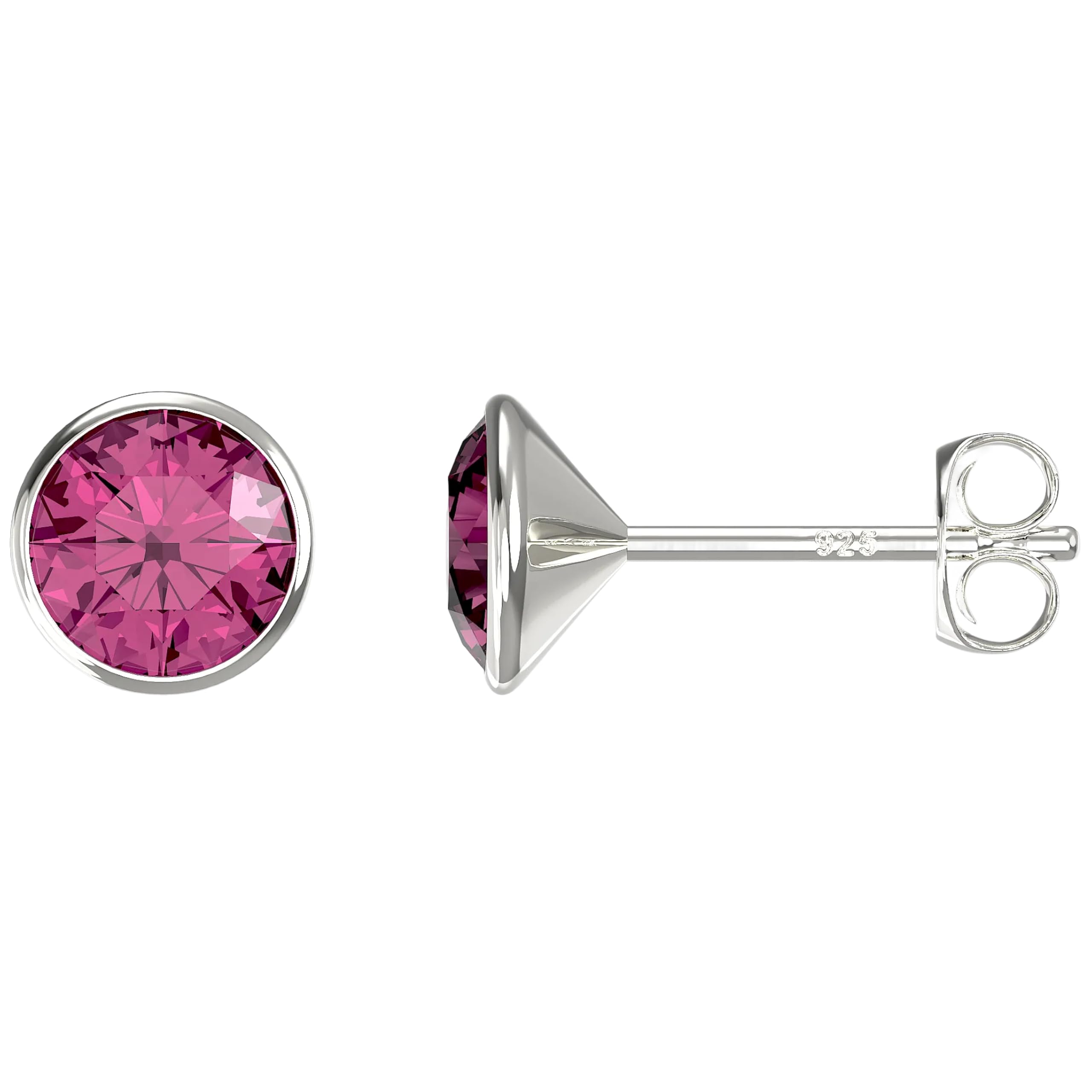 Aeon Birthstone Stud Earrings - October Tourmaline | 925 Sterling Silver & Swarovski Crystal | Polishing Cloth Included | Bezel Set Stone