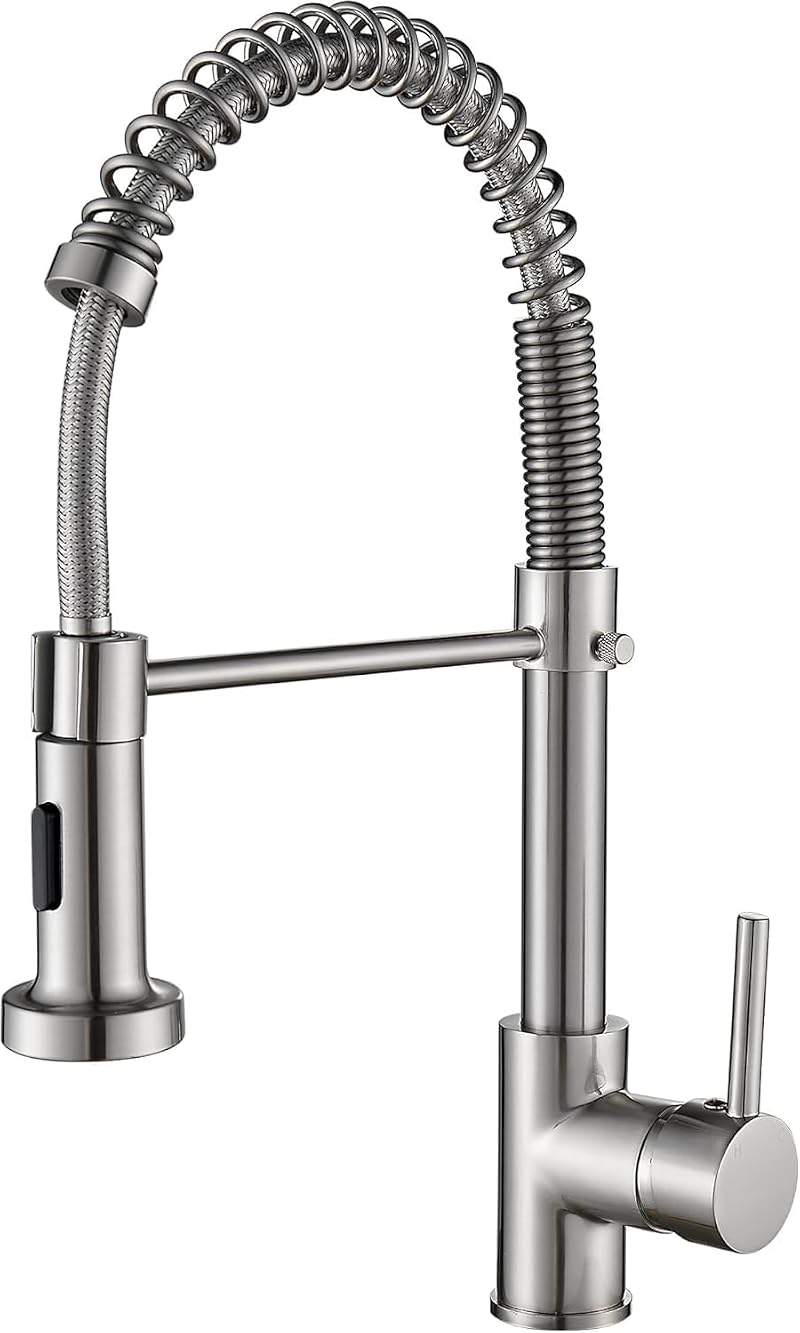 Cobbe Kitchen Tap Brushed Nickel Pull Down Sprayer 2 Modes High Arc 360°