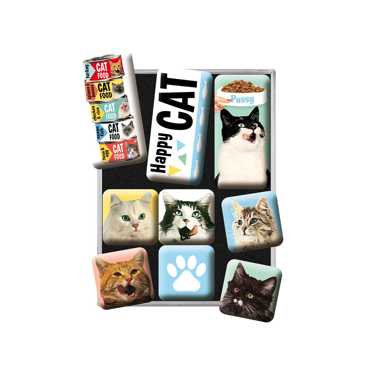 Nostalgic-Art 83093 Animal Club - Happy Cats, Magnet Set (9pcs)