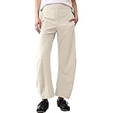 SeeLuNa Women Barrel Travel Pants Elastic Waistband Tapered Leg Baggy Mid Rise Work Trousers Lounge Pant with Pockets