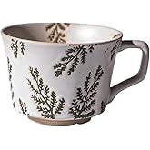 JINNTHE Handmade Ceramic Coffee Mug with Handle for Tea Latte,12 oz. Microwave Dishwasher Cup, Art Gifts Green Plant Leaf Mug, Cup for Coffee, Tea & Hot Chocolate, Cypress Leaves