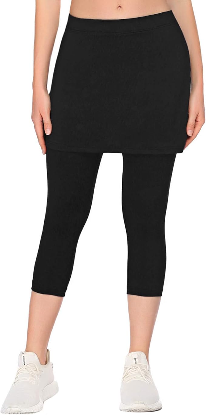 COOrun Women Capri Leggings with Skirt Lightweight Active Skirts with