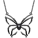 LWXIE Diamond Gothic Spider Necklace 925 Sterling Silver Black Spider Pendant Necklace Halloween Jewelry Gifts for Men Women with 18+2 Inch Chain