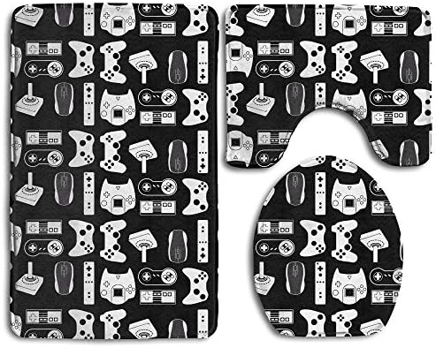 Video Game Weapon Funny Gamer 3 Piece Bath Rug Set Bathroom Rug Set Contour Rug And Lid Cover Absorbent Anti-Slip