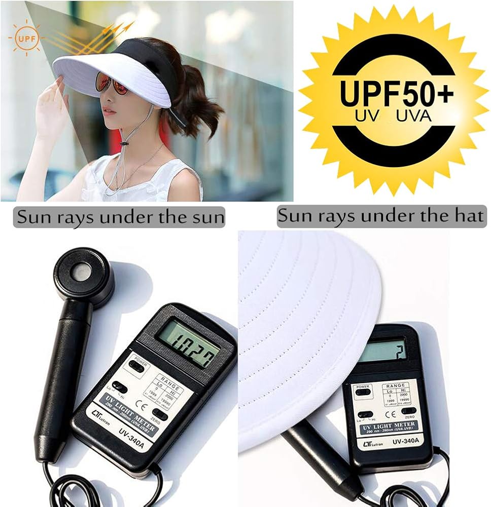 Sun Visor Hats Women Large Brim Summer UV Protection Beach Cap Black at  Women’s Clothing store
