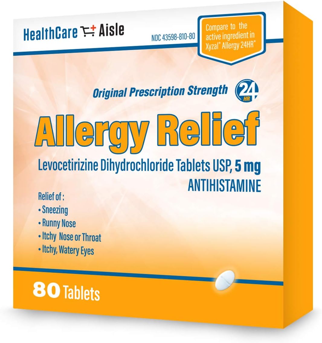 HealthCareAisle Allergy Relief Levocetirizine Dihydrochloride Tablets, USP | 24 Hour Allergy Relief | 5 mg | 80 Count: Health & Personal Care