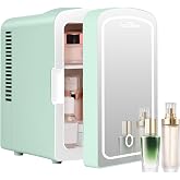 Iceblue Mini Fridge, 4 Liter /6 Cans Makeup Fridge with LED Mirror - Green | Compact Mini Skincare Fridge for Beauty &amp; Beverages, Dual-use Portable Cosmetic Fridge for Bedroom, Office, Home, Car, Gift