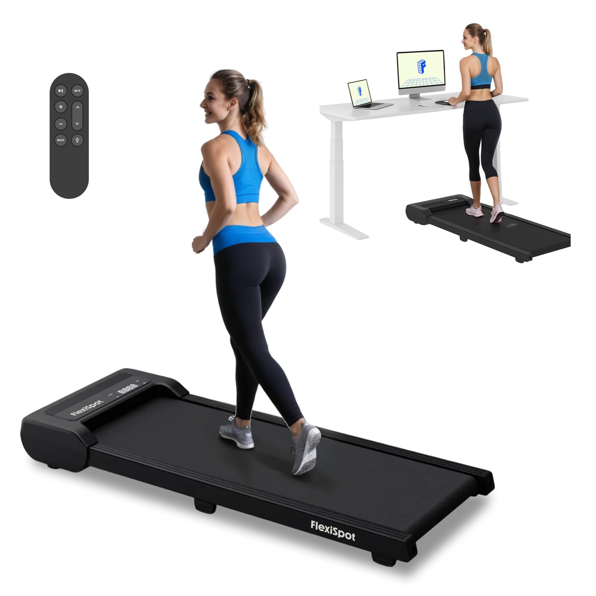 FlexiSpot Laufband Walking Pad für zuhause und Büro bis 120kg, Geräuscharme Laufbänder 1-6km/h, 4 in 1 Tragbares Laufband mit Fernbedienung und LED Display