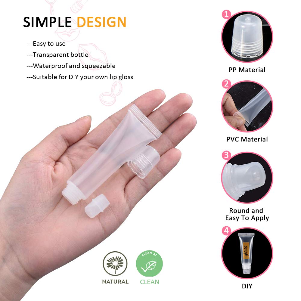 50PCS Lip Gloss Tubes 10ml Clear Empty Lip Balm Containers Refillable Soft Cosmetic Squeeze Tubes for DIY Lip Gloss Base Glitter Pigment Powder with Free Syringe + Tag Labels Stickers by AMORIX : Beauty